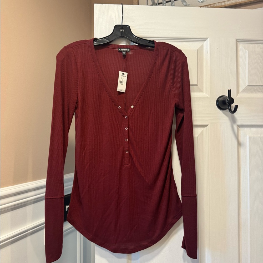 Express Deep Red V-Neck Blouse
